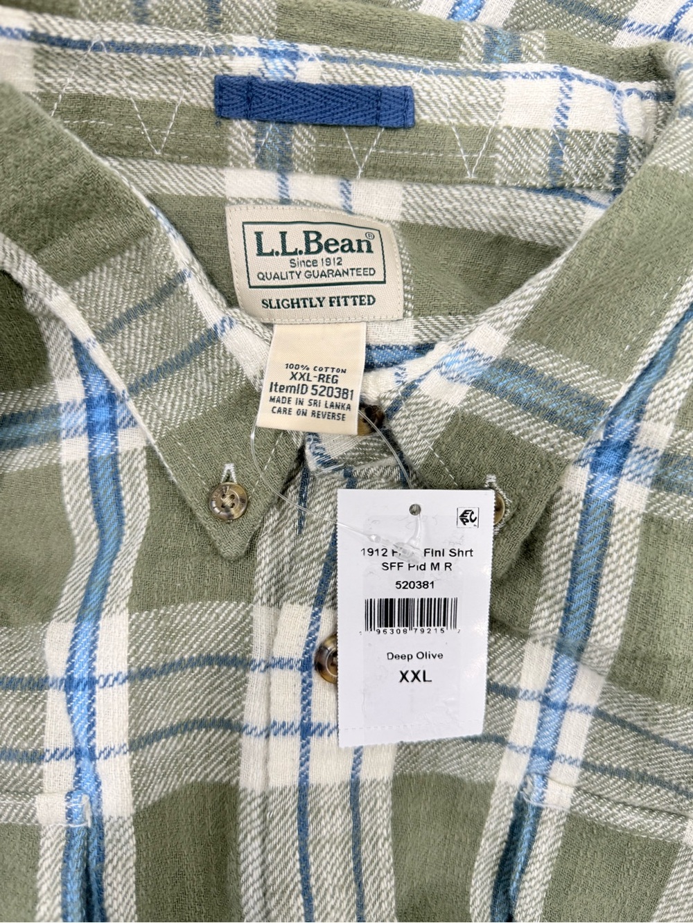 L.L.Bean 1912 Field Flannel Plaid Shirt Slightly Fitted Deep Olive XXL NWT - Picture 12 of 15